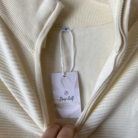 Deep Self Sweater Women’s Size Small Pullover Cream NWT 1/4 Zip High Neck - Picture 3 of 10